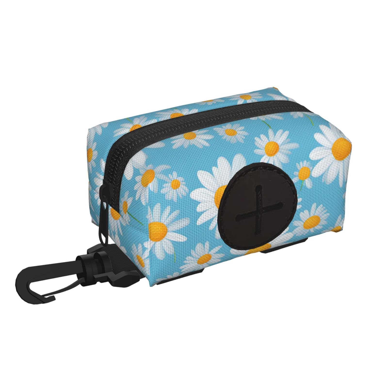 Pphgut Black White Daisy In Light Blue Background Print Waterproof Pet Waste Treat Bag Outdoor Walking Hiking Pouch Camping Accessory