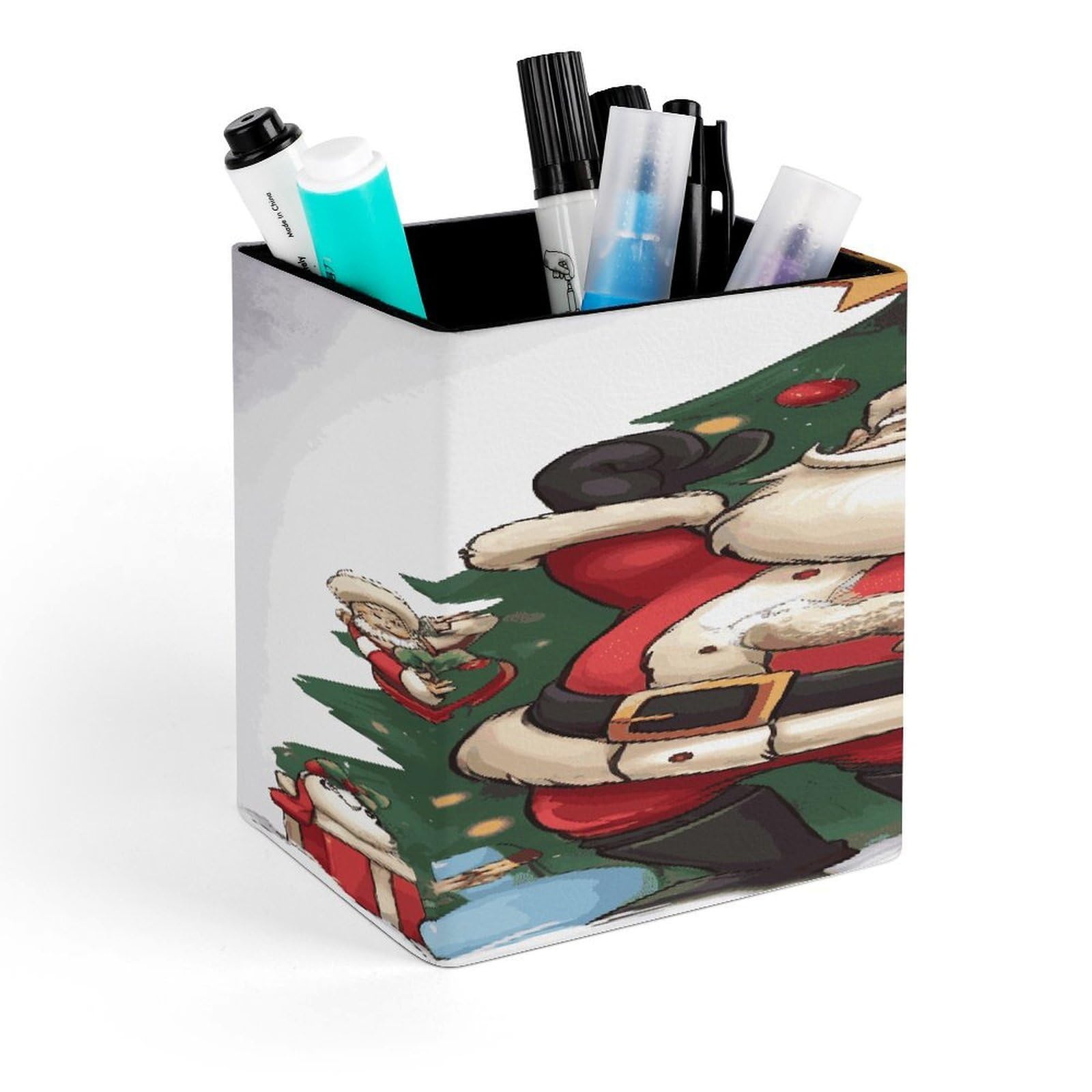 JTREHY - Christmas Square Pen Holder Pencil Holder PU Leather Stationery Organizer Office Accessories Container Box