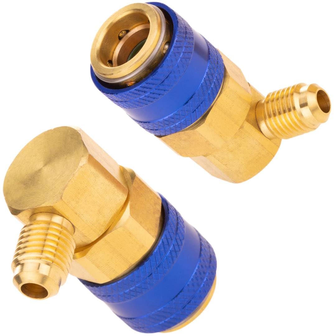 Adaptador de Baja Presión R134a, Conector Rápido Automotriz, Azul y Dorado, para Aire Acondicionado de Vehículos Coches, 44x25x10mm 90 gramos