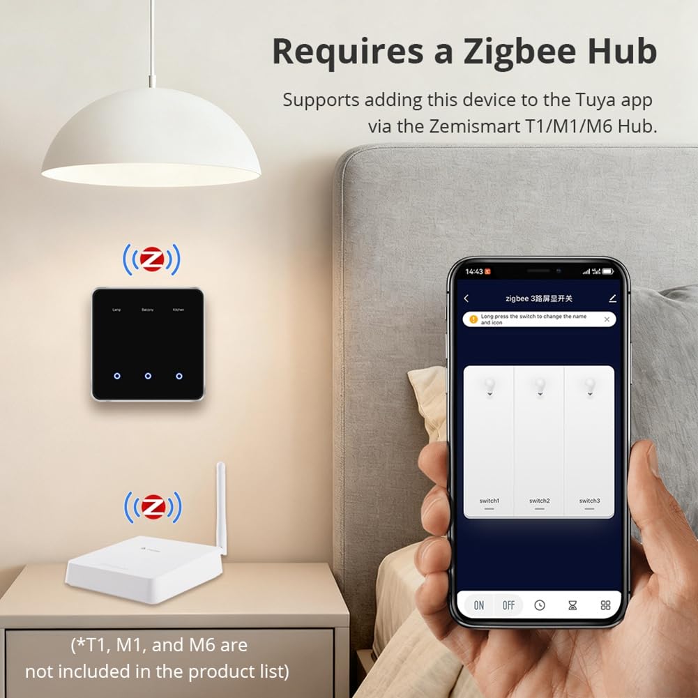 Interrupteur Zigbee DIY avec Nom, Panneau Tactile Noir, Compatible avec L'Application Tuya Smart Life
