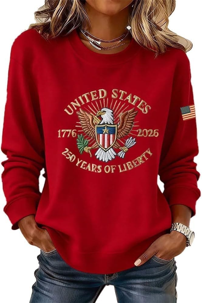 Women's American 250 Printed Casual Sweatshirt 250 Years of Liberty Flag Patriotic Shirt