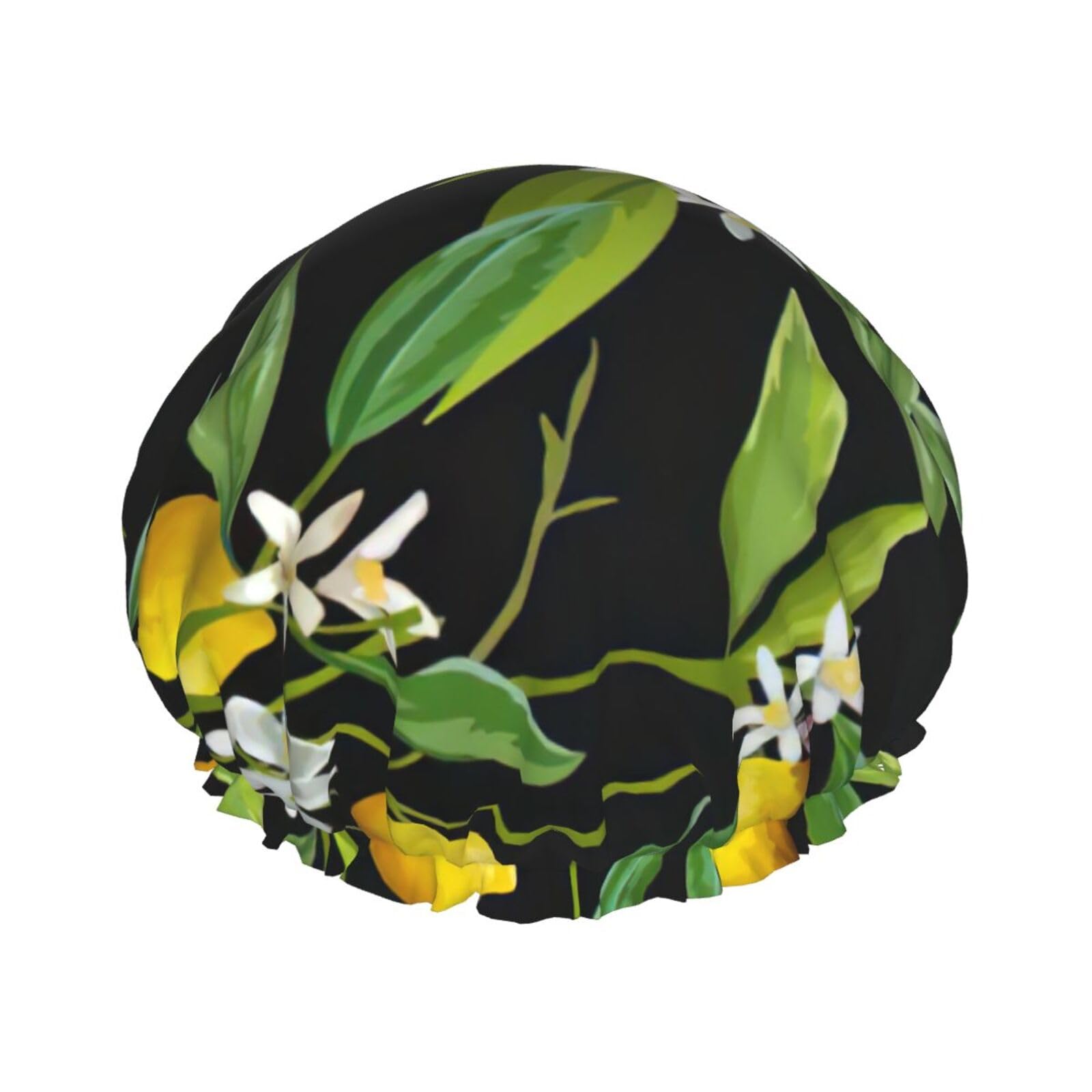 Gorros de ducha con estampado de limón y flores para mujer, gorro de ducha reutilizable, gorro de pelo para ducha, gorro de ducha lindo antideslizante, regalo de vacaciones