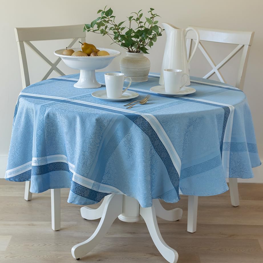 Benson Mills Ravenna Jacquard Heavyweight Table Cloth 70" Round, Blue