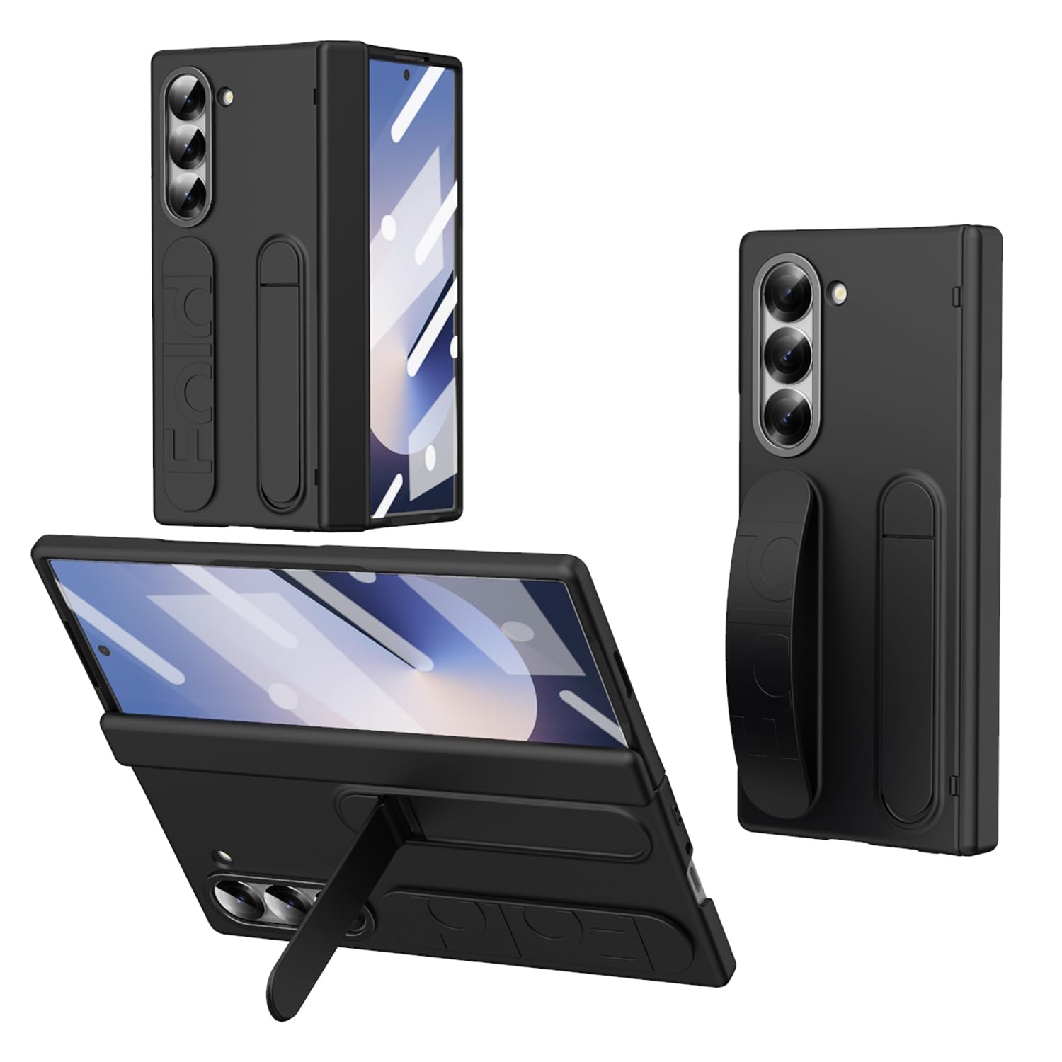 XIMAND for Samsung Galaxy Z Fold 5 Protect Case with Wristband Stand,Bulit-in Hinge Protection, Screen & Lens Protection Shockproof Full Body Drop