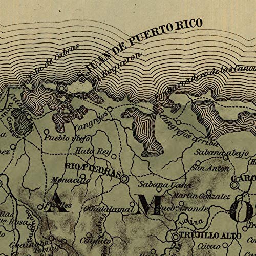Mapa Topografico De La Isla De Puerto Rico Circa 1886 - Measures 24 Inches X 36 Inches (610 Mm X 915 Mm) #TOP4