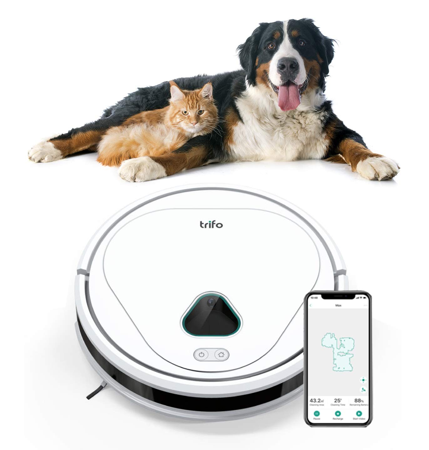 TRIFO Max Pet Powerful Cordless Robot Vacuum Cleaner, 4000pa with AI Camera Surveillance, App Manual Control - Self Charging & Alexa-Enabled