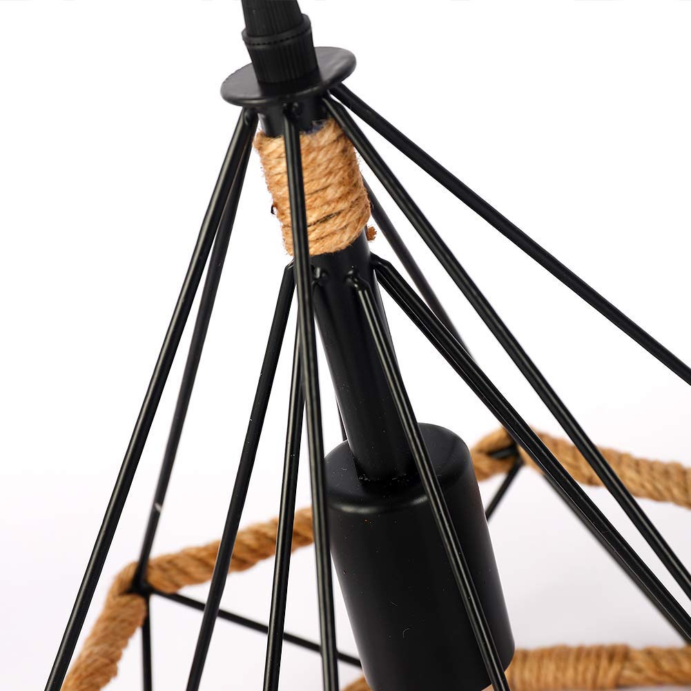 MAXDUYU Lámpara Colgante Vintage,cuerda de cáñamo Retro Lámpara de Techo Colgante industrial,Lámpara de suspensión de jaula de hierro en forma de diamante Luces de techo,25 cm