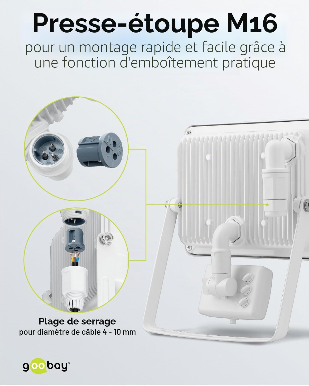 goobay 53884 Projecteur LED avec détecteur de mouvement extérieur 50 W - Capteur PIR - IP44 - Lumière blanche neutre 4250 lm - Montage mural - Spot de jardin - Blanc