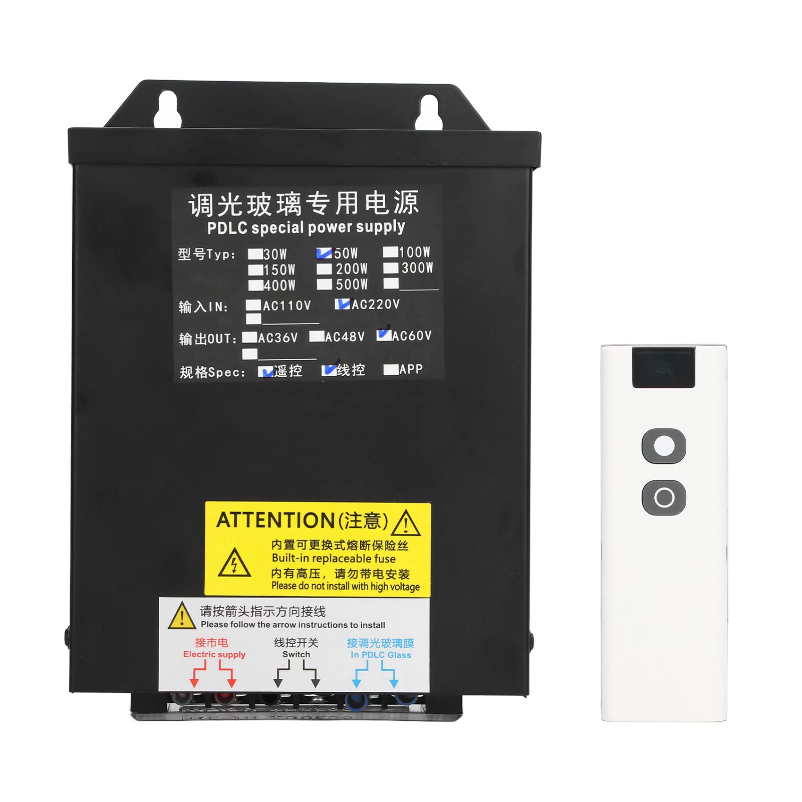 Fuente de Alimentación Inteligente, Fuente de Alimentación de Vidrio PDLC Inteligente de 50 W con Receptor de Control Remoto, para Equipos de Proyección, Puertas, Ventanas y (CA 220 V.)