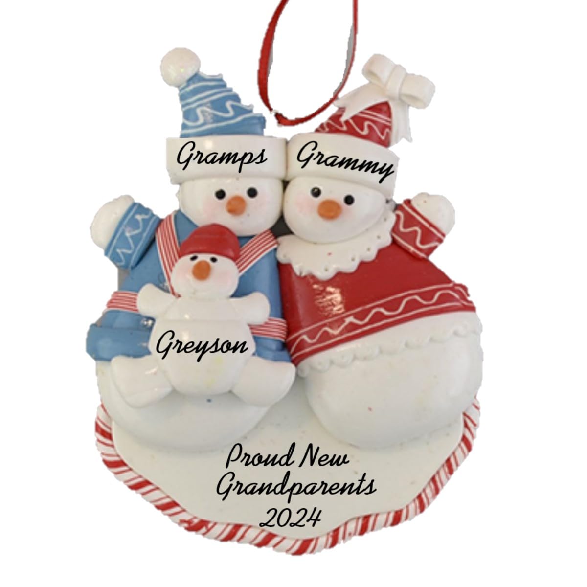 Baby's First Christmas Personalized Christmas Ornament - Proud Parents or Proud Grandparents - Baby in Carrier - Calliope Designs - 5" Tall