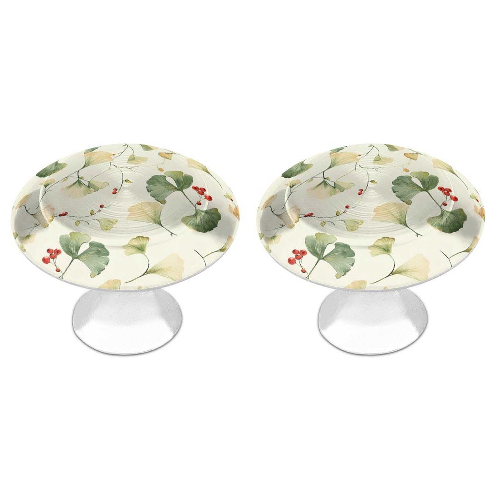 QMNLKH Ginkgo Leaves and Berries Cabinet Knobs for Home, Round Drawer Pulls for Kitchen, Personalized Cupboard Handles with Screw, Fashion Dresser Knobs for Office, Drawer Handles, 2 Packs