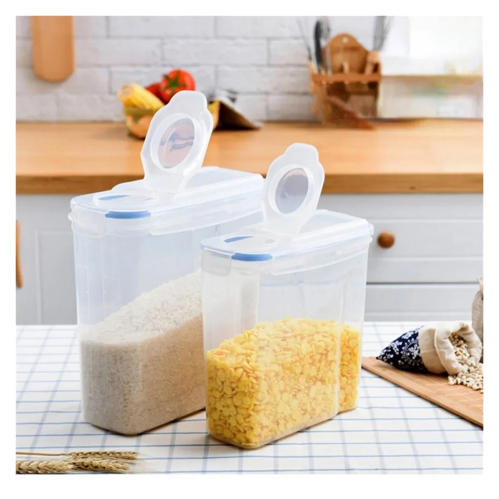 Contenedor de arroz Contenedor hermético for almacenamiento de cereales, cubo de arroz a prueba de humedad, caja de almacenamiento de alimentos, tanque sellado transparente de plástico, 4/2, 5L(K052-2