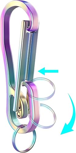 Miniatura 2 de Juego de 2 anillos retráctiles con clip de mosquetón, llavero de titanio, ganchos de liberación rápida, camping, senderismo y uso diario