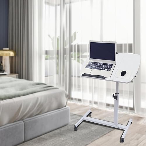 Miniatura 2 de Escritorio móvil de pie de altura ajustable, carrito de escritorio para laptop, estación de trabajo con ruedas y mesa inclinable, mesita de noche de