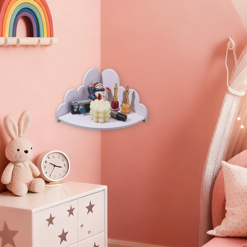 DICOSMETIC Scaffali a Sospensione a Forma di Nuvola in Legno Bianco per Parete Angolare per Camera dei Bambini