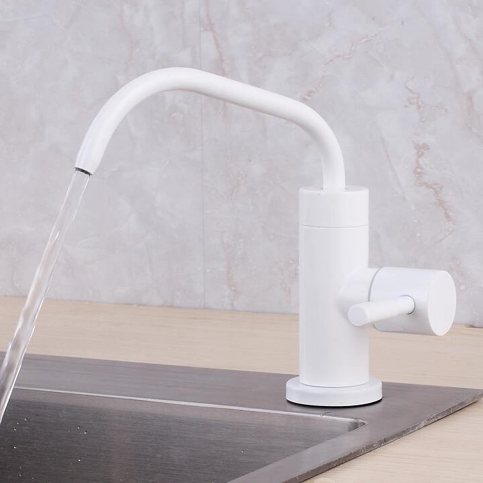 Grifo purificador de Agua Potable de Acero Inoxidable con Filtro de Agua de Cocina de un Solo Orificio, Solo Agua fría, Blanco