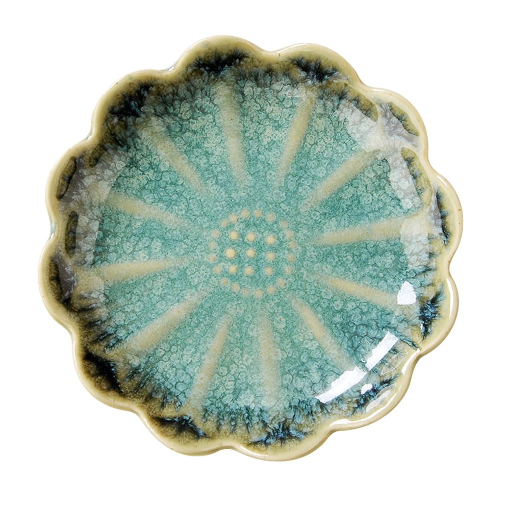 Lotus Ring Holder Dish Small Indoor Ash Tray, Ceramic Dessert Plate Trinket Jewelry Holder Organizing Necklace Earrings for Parents Friends Sister, Deep Green. All Jewelries Are NOT Included.