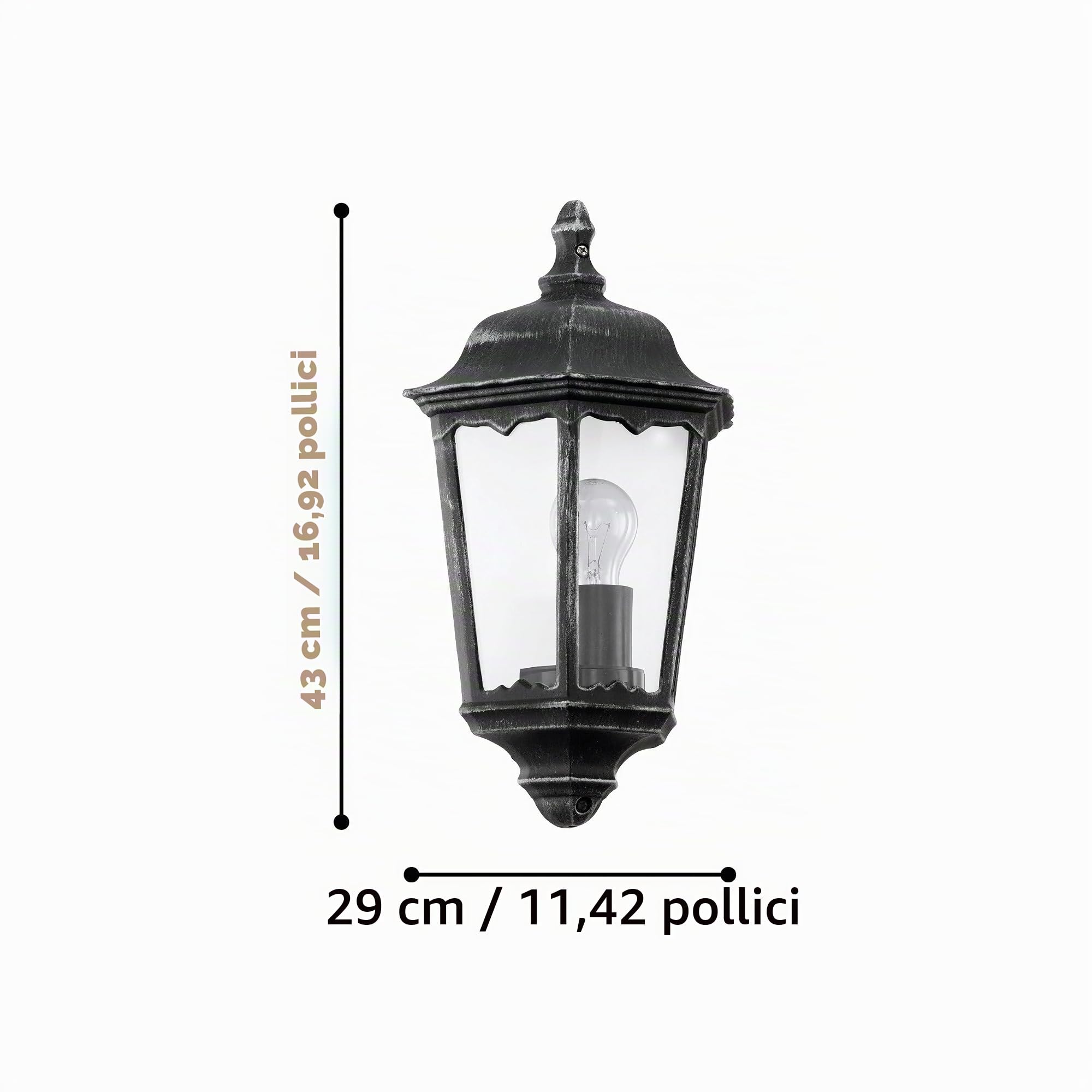 Eglo Lampada da parete esterna Navedo, lampada da muro 1 fiamma, in | alluminio pressofuso e vetro, colore nero con patina argento, attacco E27, IP44