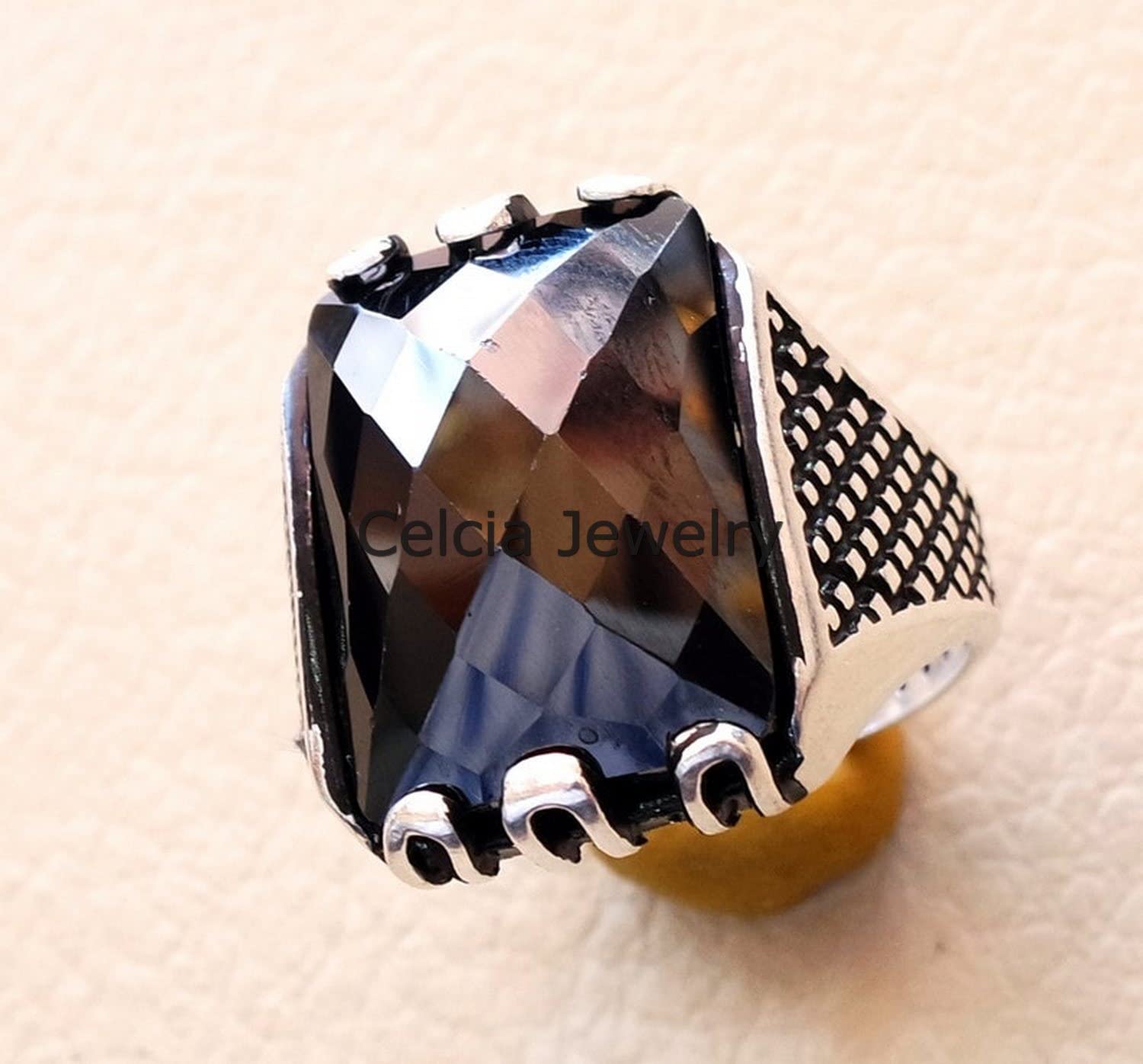 Anillo de estilo oriental de oriente medio con piedras preciosas de ónix negro, anillo de declaración de plata de ley 925 real, anillo de sello para hombres, regalos de compromiso