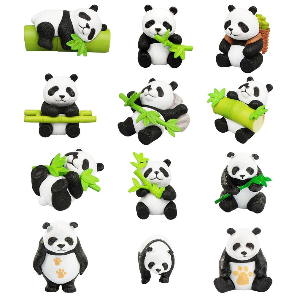 LGQHCE Miniature Panda Decoration, 12 PCS Cute Panda Sculpture, Micro Landscape Dollhouse Figurines Toy Set, Adorable Animal Ornaments for Home Decoration and DIY Micro Landscape