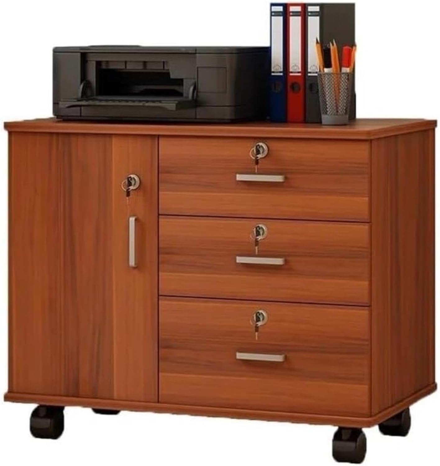 Extra Wide Mobile File Cabinet, Commercial Grade Steel Office Cabinet for Documents, Folders, Supplies, Space Saving Design for Small Office/Home (Black)