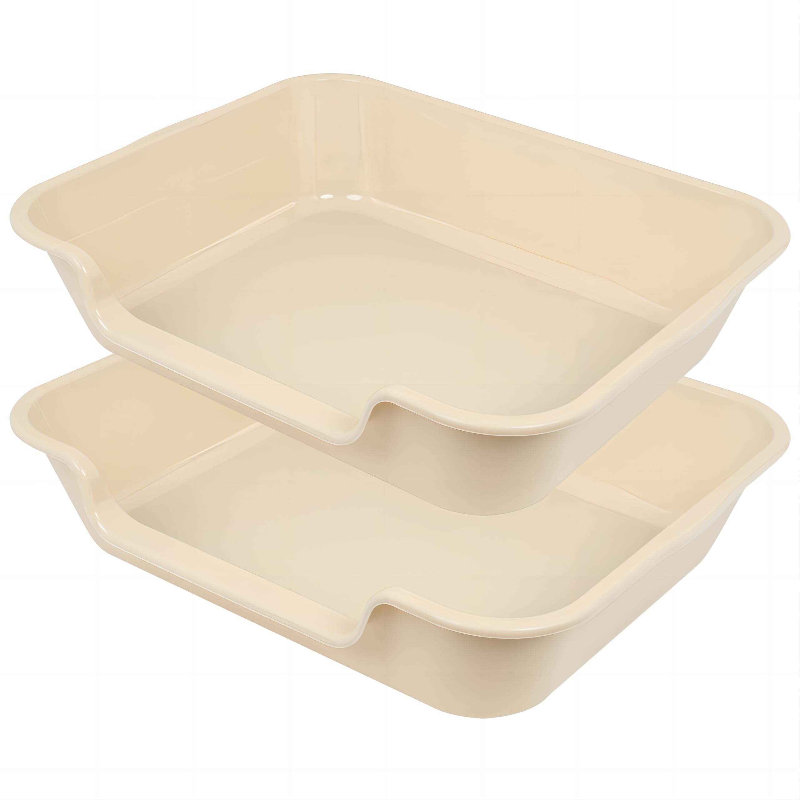 Ying Tutu 2 Pack of Extra Large Cat Litter Box (ABS Material), Low Entry Senior Litter Pen for Geriatric Kitty Big Cats, Jumbo Pet Safe Litter Boxes Tray for Pets Potty (Beach Sand, 24" L x 20" W) — image 1