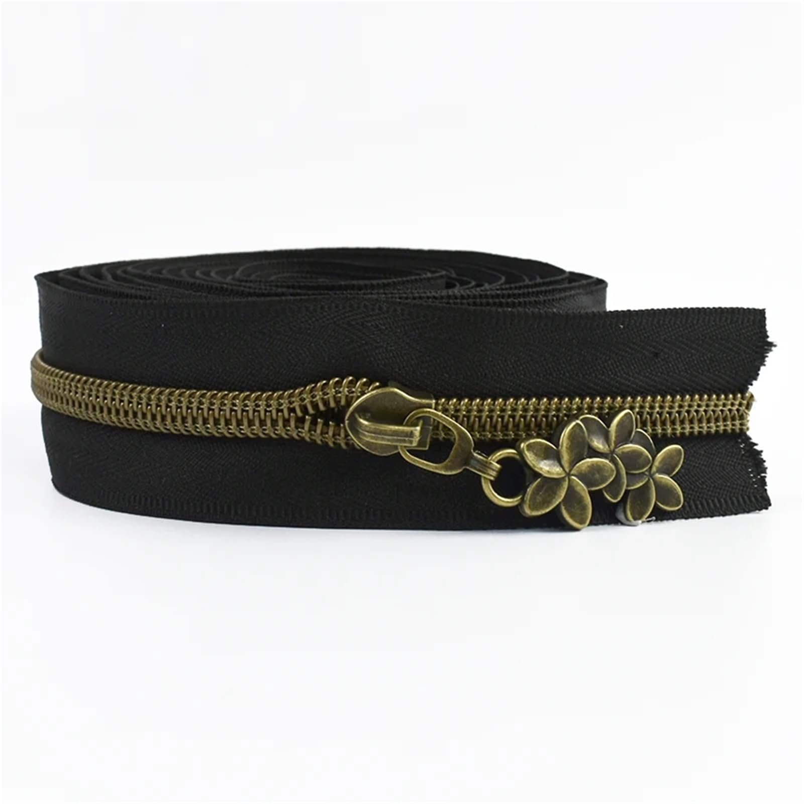 2/3/5/10M 5# Nylon Zipper with Slider Flower Zips Puller Decor Zippers for Bag Garment Zip Closure Repair Kit Sewing Accessories for Clothing,Duvet Covers(Bronze,3Meters 3Pcs Sliders)