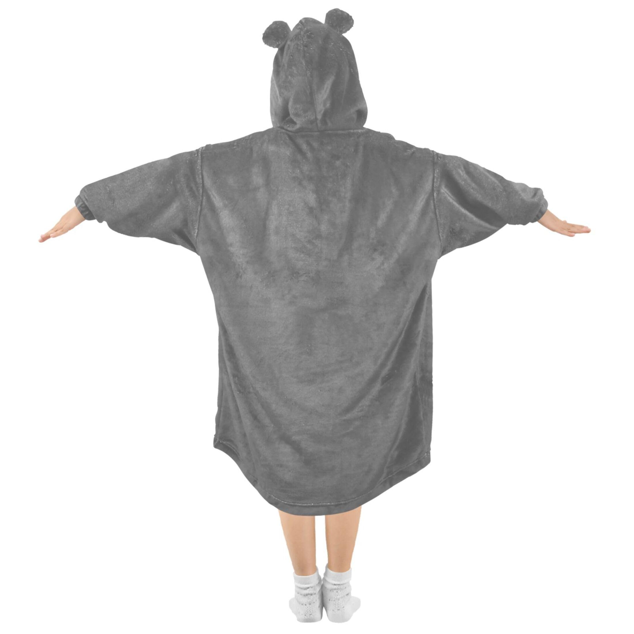 S Husky Dim Gray Kids Wearable Blanket Hoodie with Pocket and Sleeves for Toddlers, Cute Hoodies 3-14 Year Girls Boys