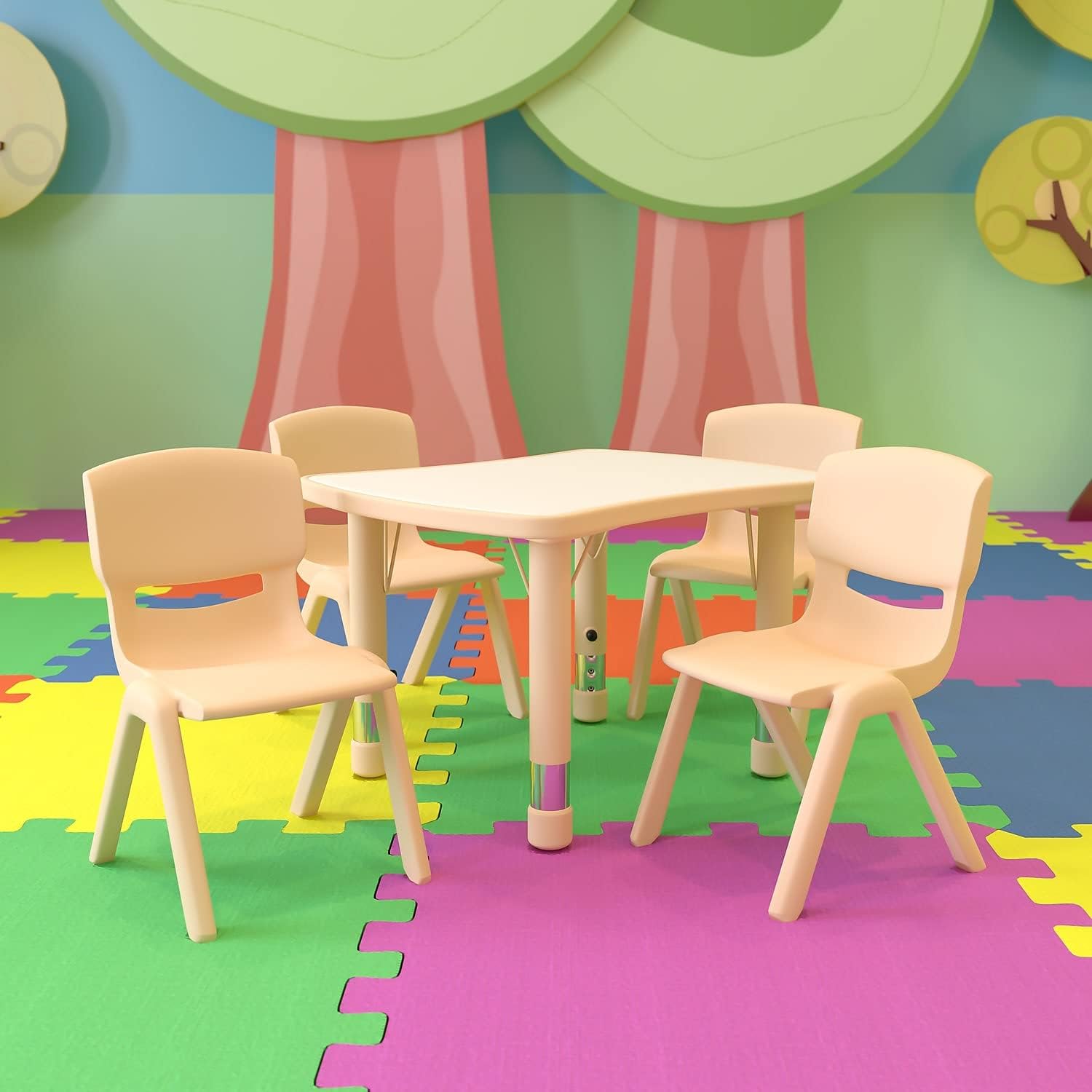 Flash Furniture Emmy 21.875"W x 26.625"L Rectangular Natural Plastic Height Adjustable Activity Table Set with 4 Chairs