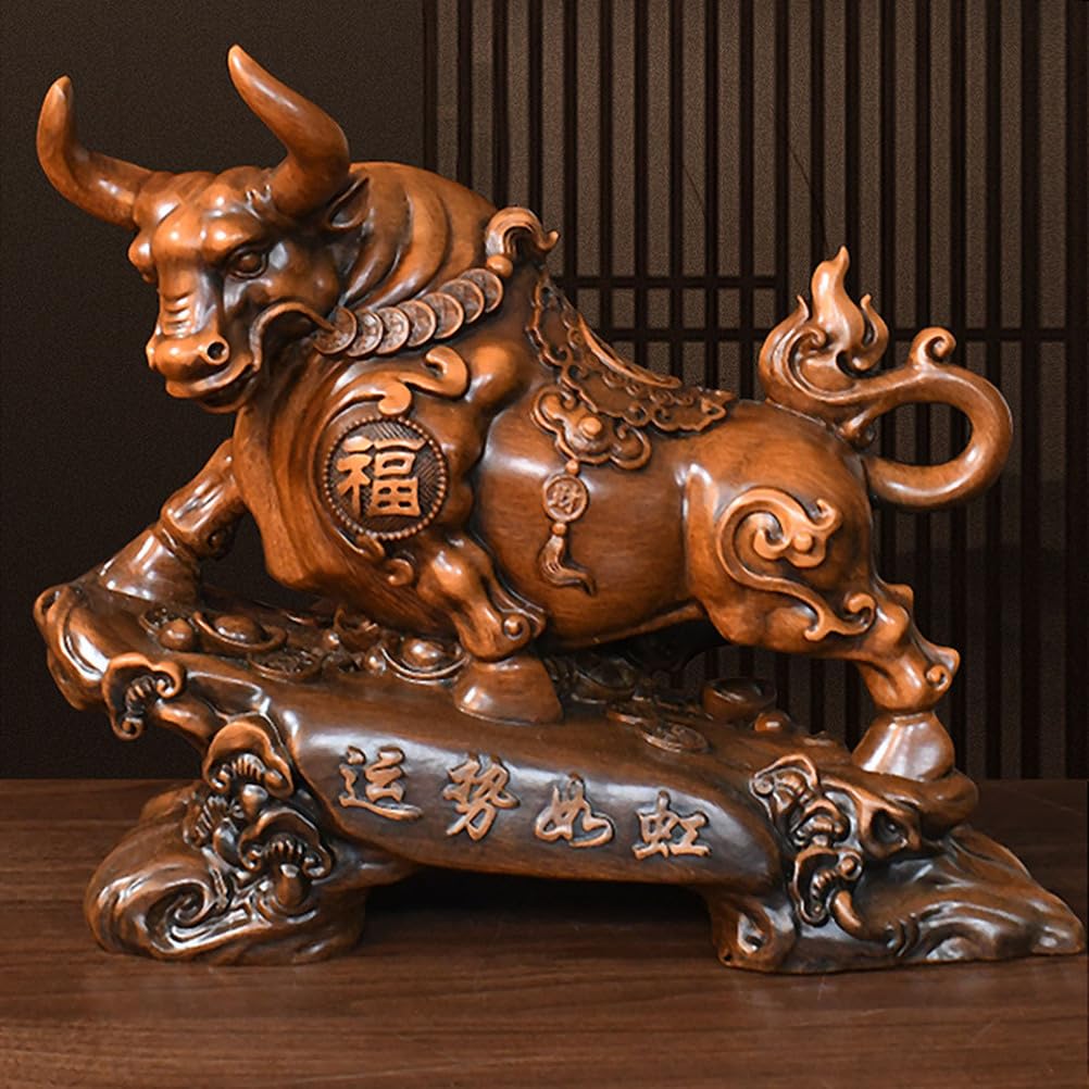 Figurka Złotego Byka Żywica Chiński Feng Shui Statua Wołu Pomyślne bogactwo Powodzenia Ozdoby rzeźbiarskie Powodzenia w karierze i bogactwie do wystroju domowego biura,M