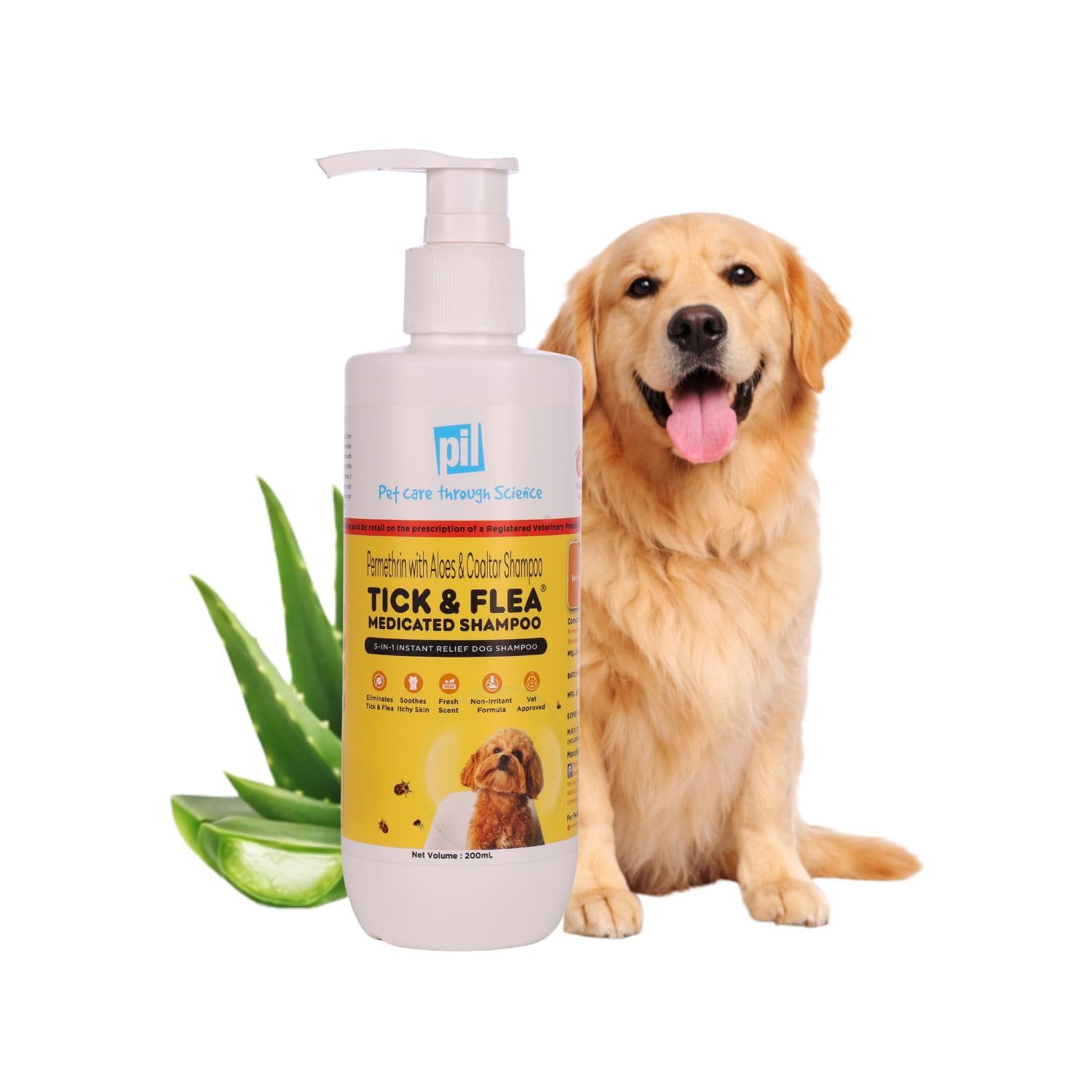 Pil Tick & Flea Dog Shampoo 200ml | Ditch to Itch Dog Shampoo for Pomeranian, Puppy, Rottweiler Adult, German Shepherd, Labrador and Golden Retriever | Medicated Pet Shampoo for Dogs