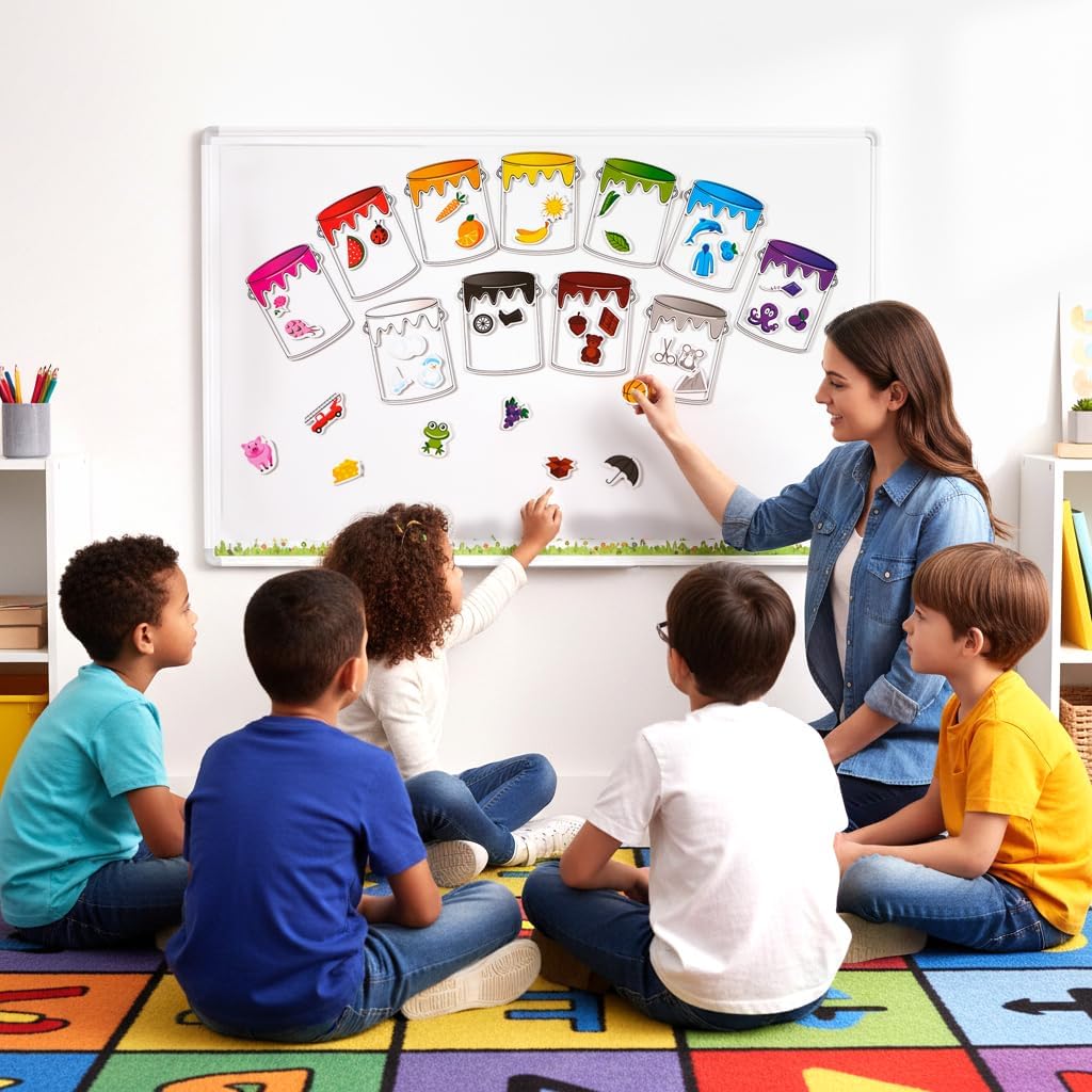 Simply magic 11 Jars Magnetic Color Sorting Set, Learning Colors Magnets | Color Sorting Toys for Toddlers, Magnetic Shapes, Recognition Magnets, Colors Matching Games, Preschool Circle Time