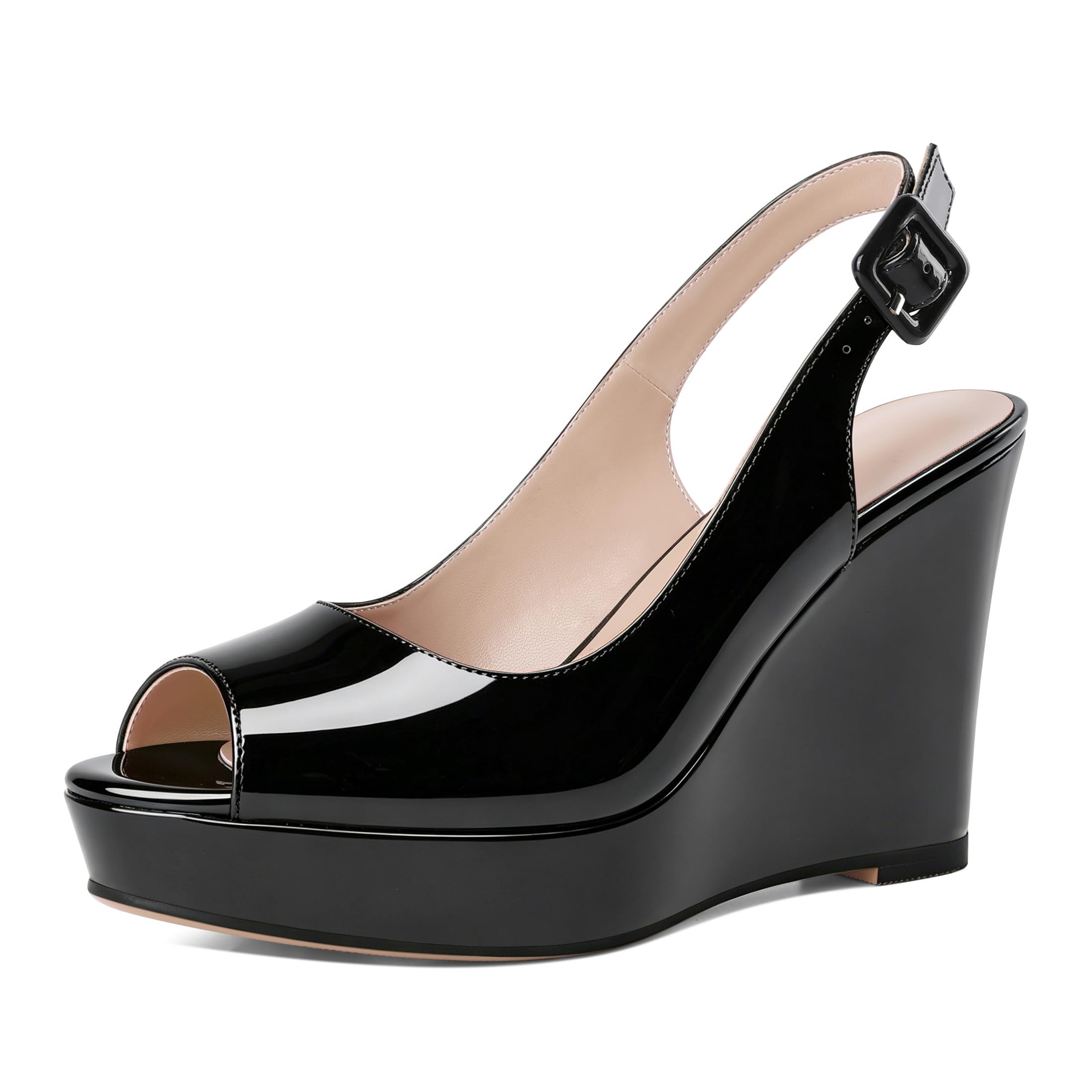 Eldof Womens Peep Toe Wedge Heels Slingback Platform High Pumps Party Dress Casual Sandals 4 Inches product thumbnail 2
