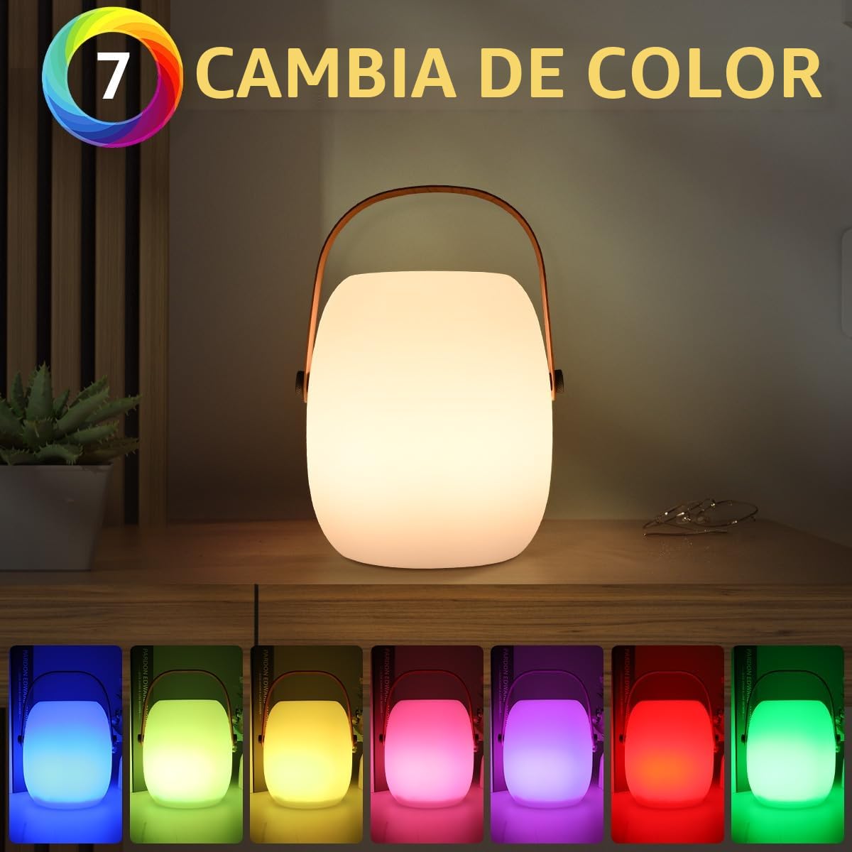 ZWOOS Lamparas de Mesita de Noche Sin Cable, Lampara Mesa Recargable LED RGB, Luce Inalambrica Portátil con Modo de Parpadeo de Vela, Impermeable IP54, con Control Remoto (Lámpara)