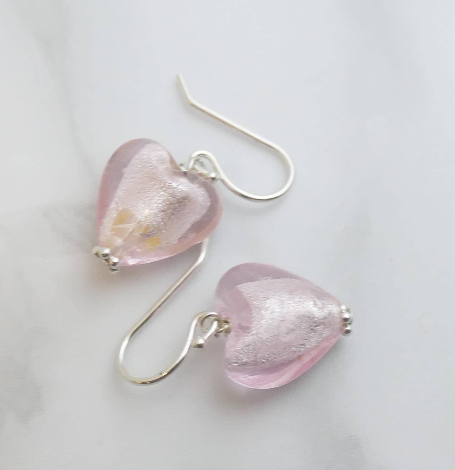 12mm Glass Heart Sterling Silver Drop Earrings - Handmade Jewellery Gift Ideas for Women and Girls - Image 3