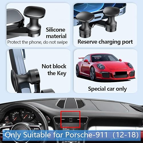 Miniatura 5 de Soporte para teléfono de coche para Porsche 911 2013-2019 GT3 Coupé Convertible Carrera S Cabriolet Turbo 4 4S GT2 GTS R RS Auto Accesorios