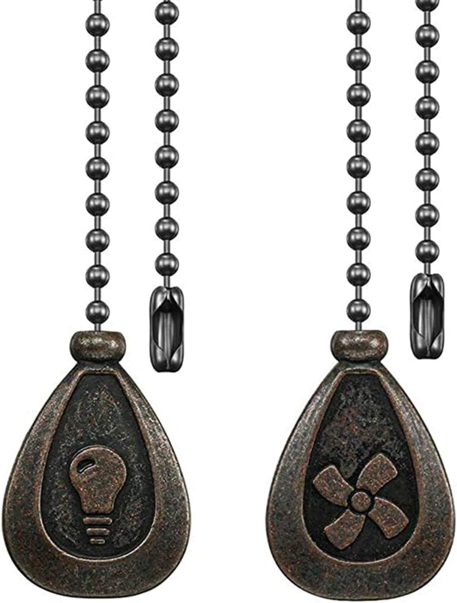 WOVELOT Juego Cadena de ExtraccióN Ventilador de Techo de Bronce de 2 Piezas, ExtensióN Colgante de Cadena de ExtraccióN Ventilador Decorativa, IluminacióN y Ventilador Bola con Cuentas