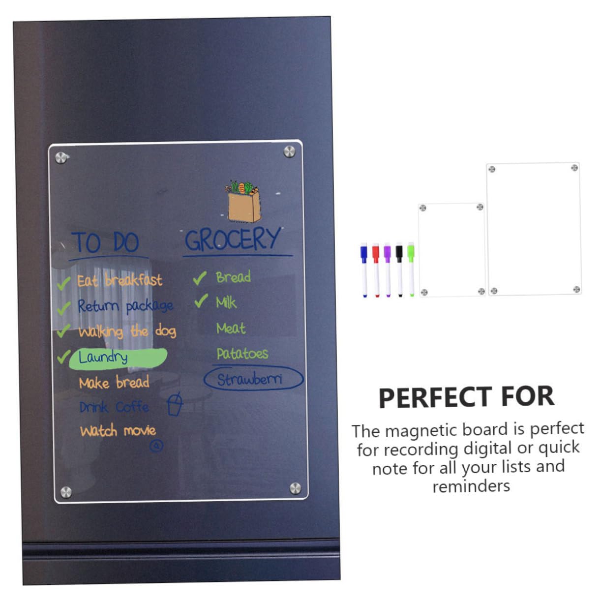Transparente Acryl Wochenplaner Whiteboard Tafel zum Beschriften | Magnetisch, Wiederverwendbar, Tragbar, für Kühlschrank und Küche, 1 Satz mit Löschbarer Oberfläche