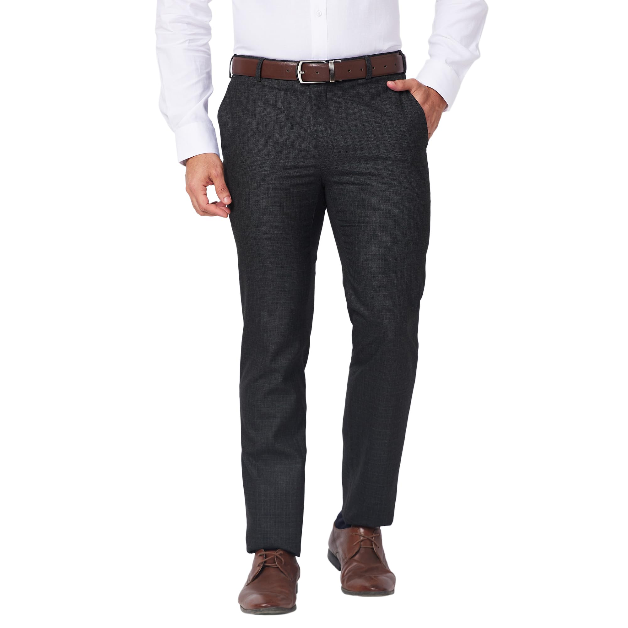 raymond Men's Mid Rise Slim Fit Polyester Blend Structure Pattern Flat Front Formal Trouser-picture-16
