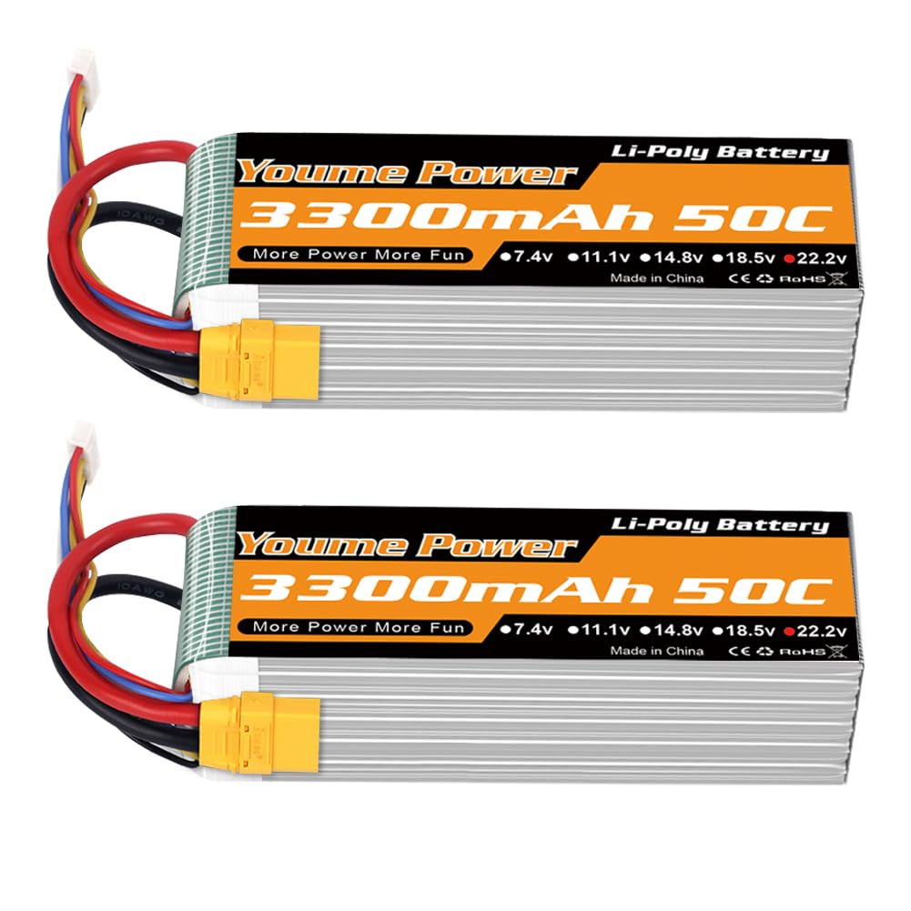 Youme 6S LiPo Battery 22.2V 3300mAh 50C XT90 2Packs