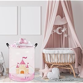 TIBAOLOVER Pink Castle Kids Laundry Basket Baby Hamper Toy Storage Bin for Boys Room Decor Baby Nursery Gift Baskets