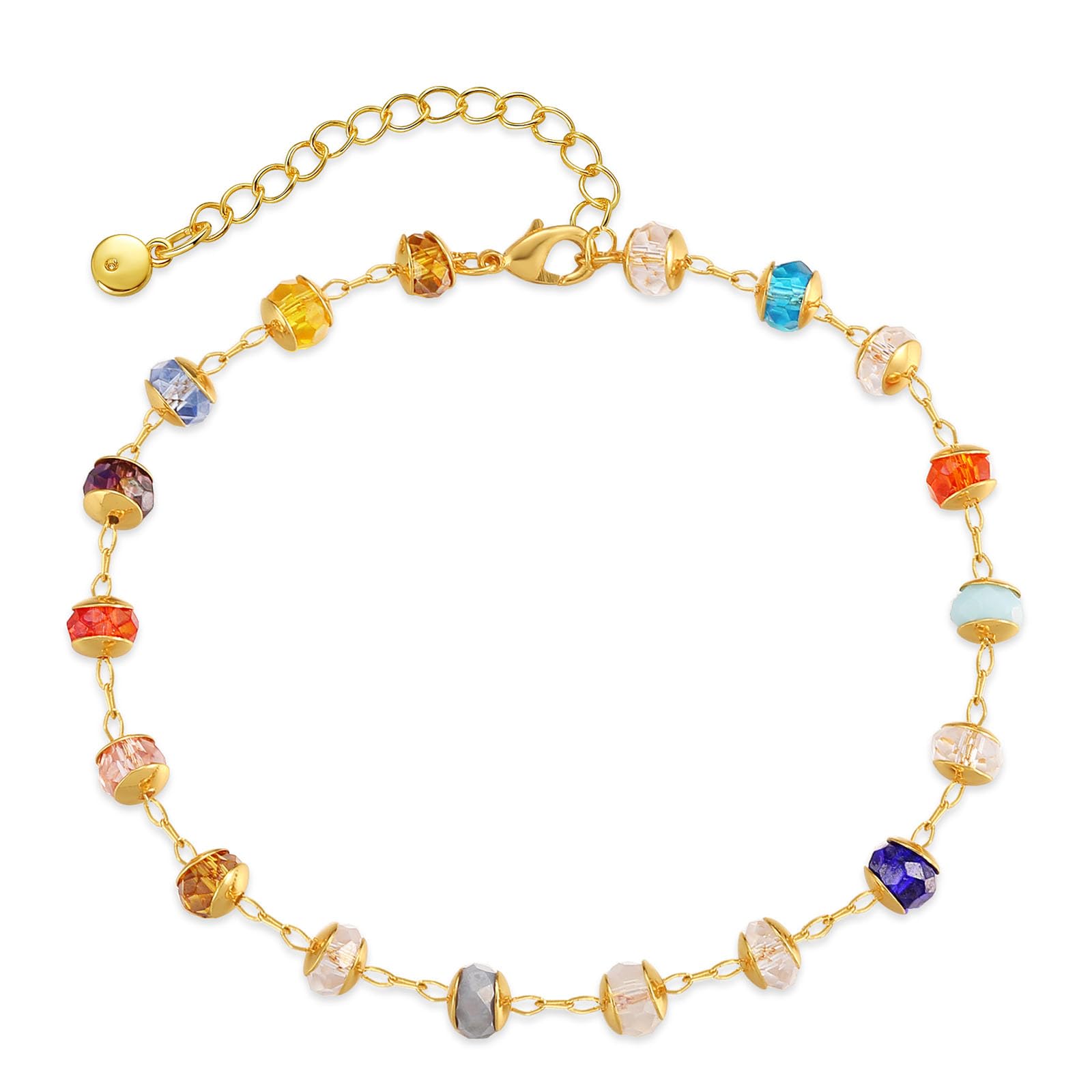 Yumikoo 18k Gold Plated Anklet Ankle Bracelets for Women (Colorful Round Beads)