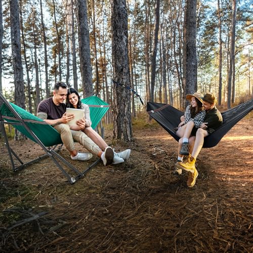 Image of Tranquillo Combo x2 Hammocks with Stand for Outside & Tree Straps, Heavy Duty Hammock with Stand 600lbs for Indoor Outdoor Patio Backyard, x2 Hammocks for 2 Person (Combo - Peacock, Medium)
