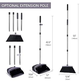 XXFLOWER Broom and Dustpan Set, Dustpans with Broom Combo for Home, Heavy Dust Broom and Dustpan Combo, Long Handle Dust Pan and Broom Set for Kitchen, Office, Pet Hair, Charcoal Color, Pack of 1