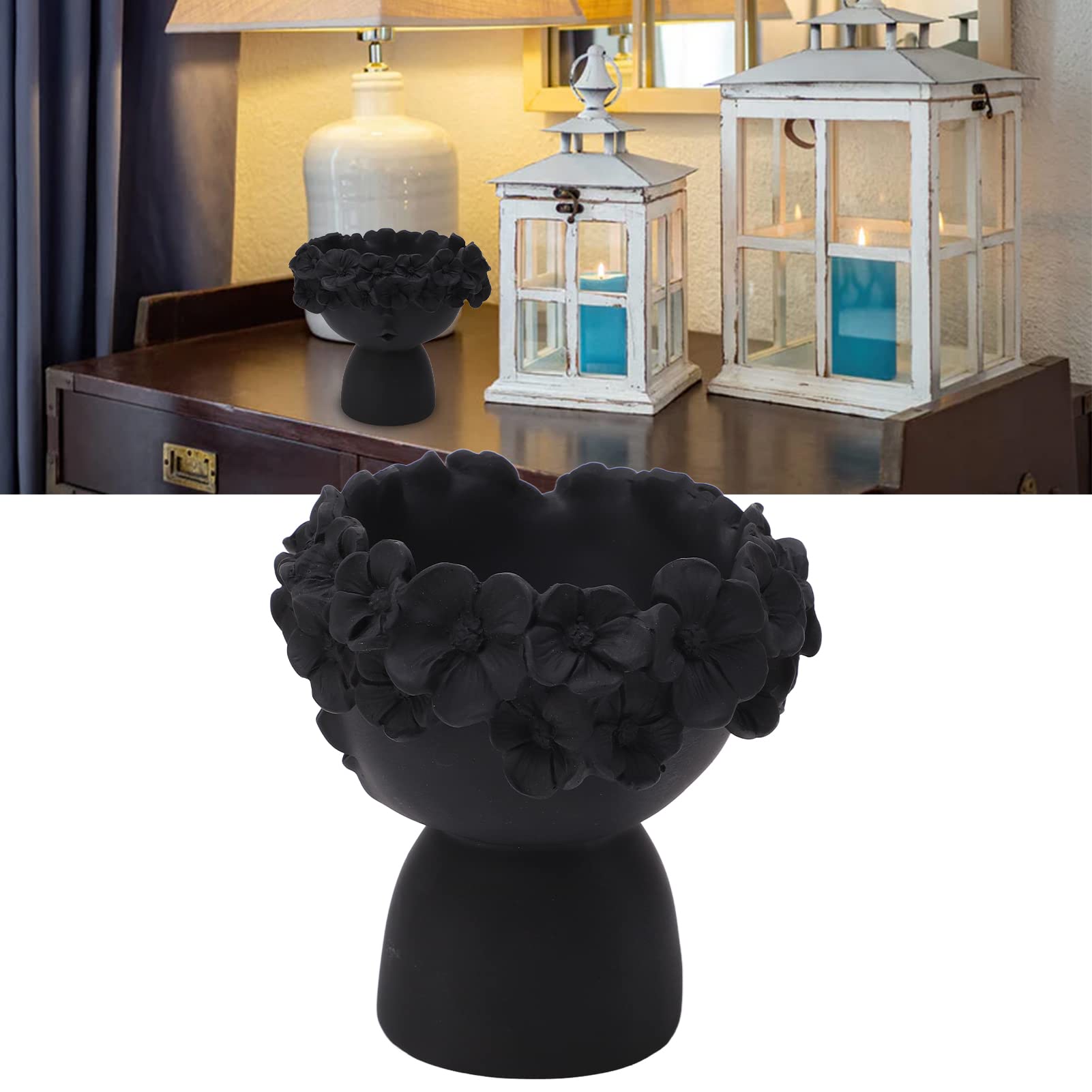 Vaso Portafiori In Resina A Forma Di Testa - Nero - Decorazione Per Piante Grasse E Cactus - Ideale Per Casa E Ufficio