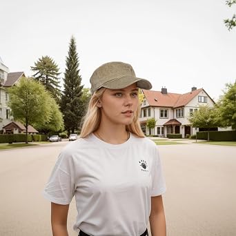 Cadet Army Cap for Men, Washed Cotton Adjustable Retro Military Flat Top Cap Outdoor Sports Baseball Sun Hat