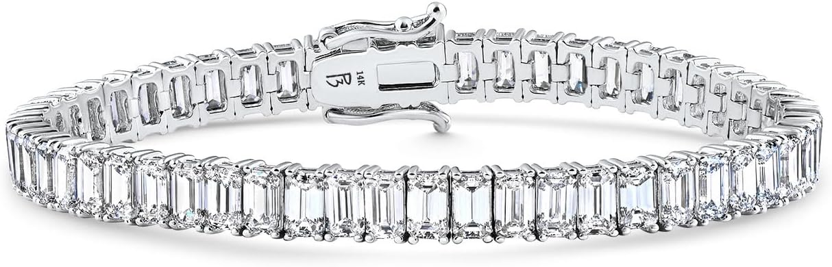 Pompeii 10-30Ct Emerald Cut Diamond Tennis Bracelet 14k Gold Lab Grown 7" (F/G,VS1-VS2)
