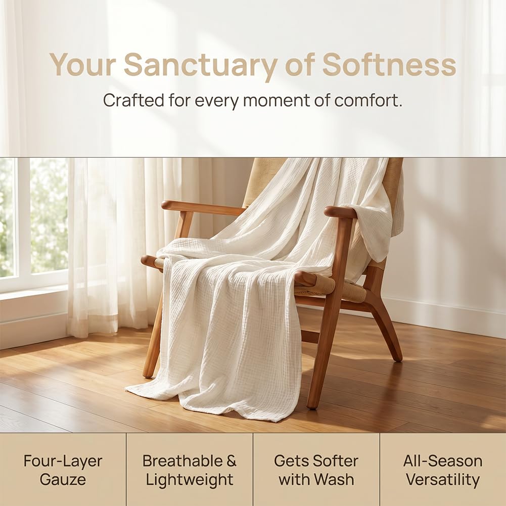 Sanfte Musselindecke, Sommer Musselin Decke Für All Seasons, Leicht & Atmungsaktiv Baumwolle Kuscheldecke Muslin Blanket Erwachsene, Sanfte Musselin Decke Für Couch, Sofa & Bett (E, M)