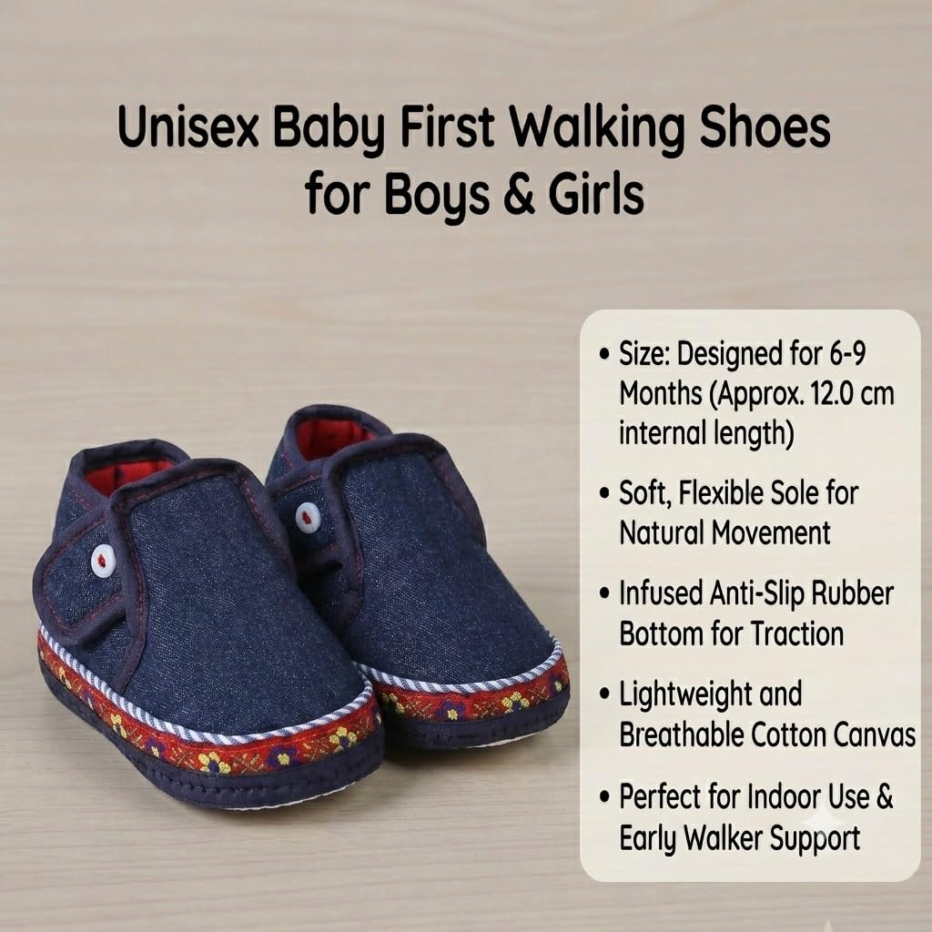 INSTABUYZ Butterthief Unisex Baby Prewalking Shoes for Newborn Boys & Girls | Soft Sole Infant Bootie with Anti-Slip Bottom | Lightweight Cotton Footwear Early Walker Shoes (6-9 Months, 12 CM) Blue 3
