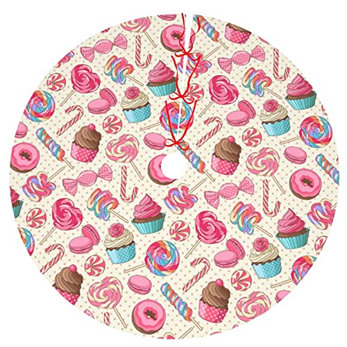 MOLIAN 30" Traditional Christmas Tree Skirt with Colorful Sweet Lollipop Candy Macaroon Cupcake Donut Design Holiday Party Decoration